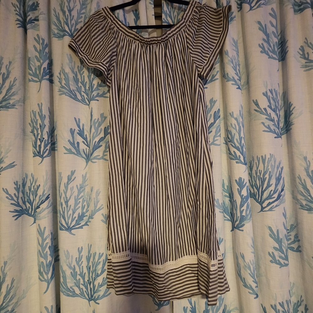Blue and white striped dress